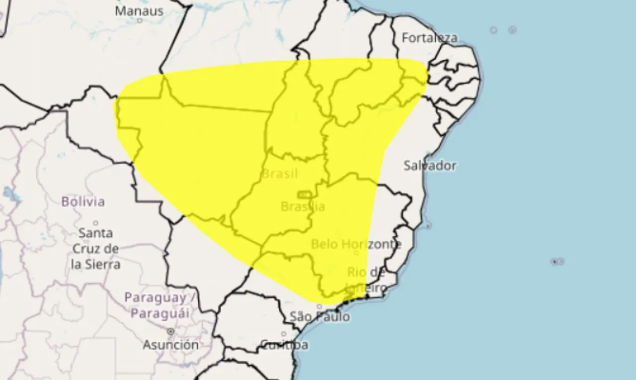 O mapa mostra as &aacute;reas em alertas para baixa umidade